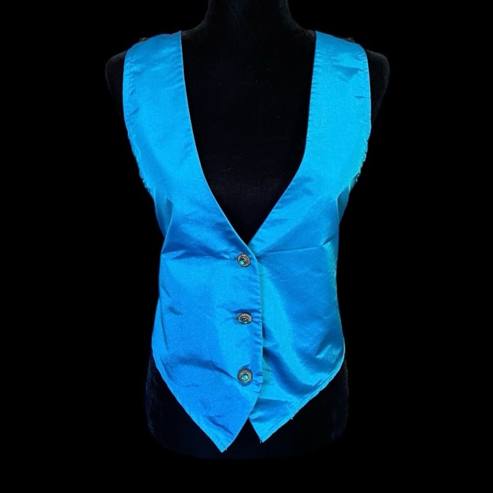 Contempo - 80's/90's Teal Blue Jeweled Button Vest - Size M